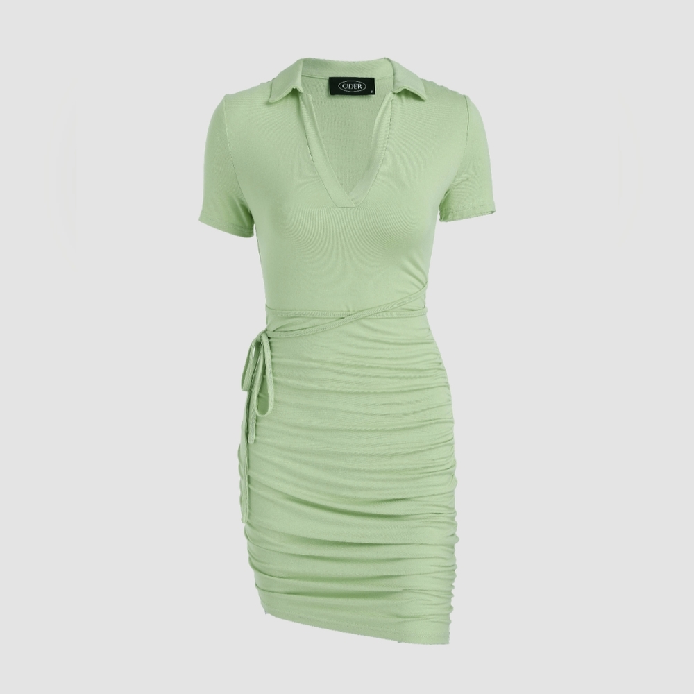 Green Asymmetrical Hem wrap Dress